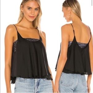 NWT FREE PEOPLE Black Turn It On Embellished Sequin Camisole Tank Top Medium